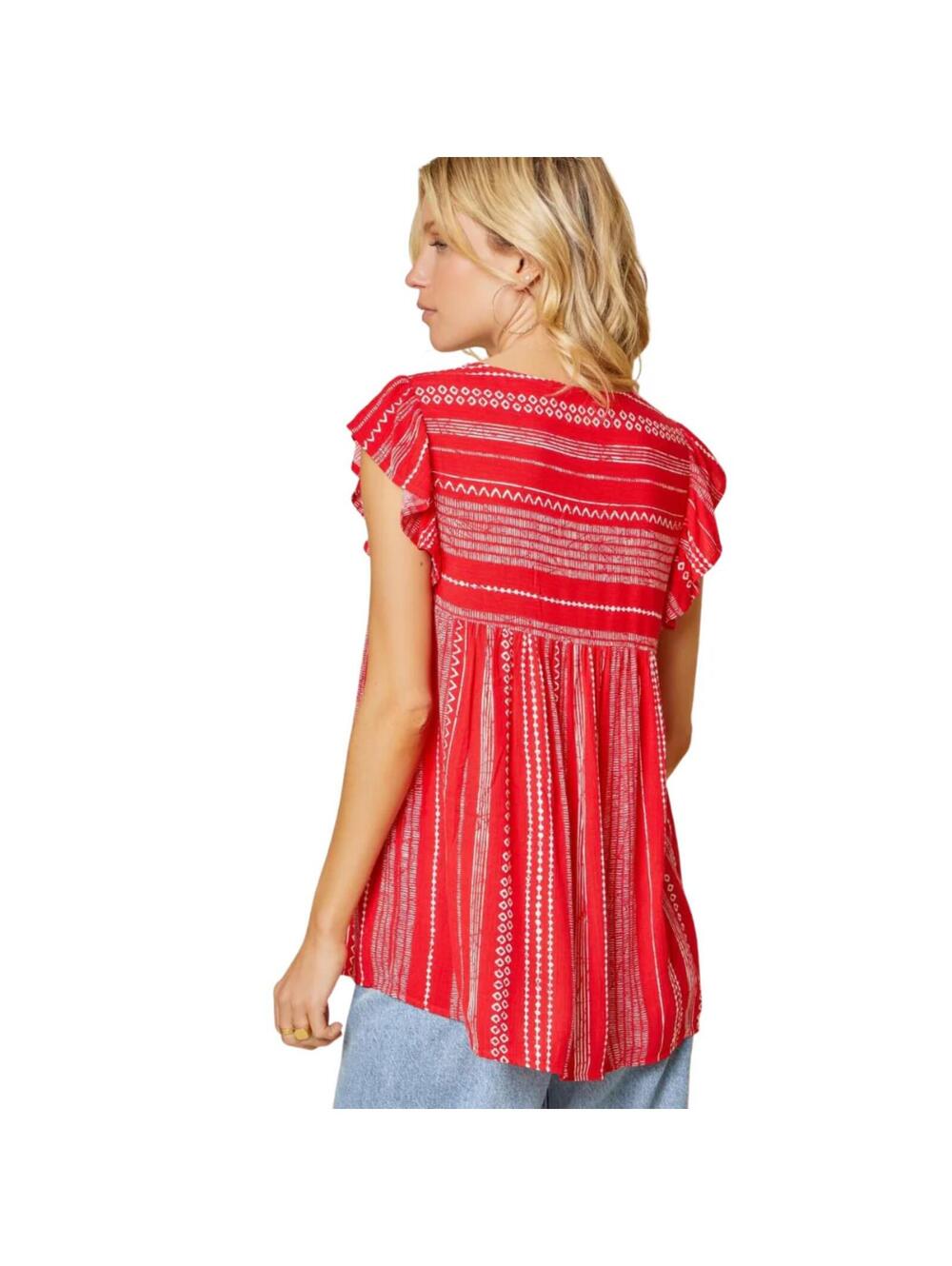 239 Savanna Jane Red Embroidered Ruffled Boho Blouse (Medium, EUC) - Picture 2 of 6